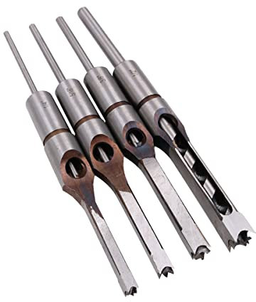 ZONADAH Juego de 4 cinceles para carpintería HSS, sierra perforadora cuadrada para madera con broca en espiral de 6,35 mm, 7,94 mm, 9,5 mm, 12,7 mm (1/4, 5/16, 3/8, 1/2)