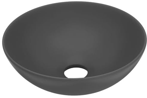 vidaXL Lavabo de Cuarto de Baño Redondo Lujo Tocador Montado Encima Aseo Indoro Cocina Garaje Fácil de Limpiar Moderno Cerámica Gris Oscuro