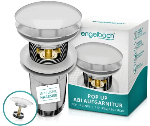 Engelbach® Válvula Universal desagüe Lavabo con rebosadero - Click Clack con 4 Juntas - Apta para lavabos estándar - Manual de instalación - Cepillado