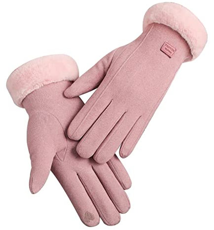 Winterhandschuhe für Damen Winter Handschuhe Wildleder Handschuhe Warme Anti Slip Winddicht Dicke Lammfell Winterhandschuhe Warm Plüschhandschuhe Kaschmir Lederhandschuhe