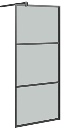 'vidaXL Walk-in Shower Wall in Black, Stylish Modern Bathroom Partition with Dark ESG Glass, Adjustable Size, Easy-Clean - 90x195cm