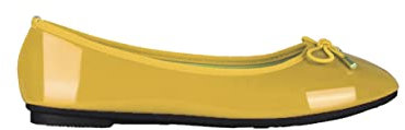 KRISP Women Bow Toe Patent Ballerina Pumps (Yellow, 4) 3701-YEL-4