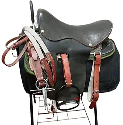 Sattel Holzpferd Großer Leder-Touristensattel, Bits-Gürtel/Zügel/Bauchgurt/Leder-Pedalgurt/Pferdepedal/Bauchwurzel, geeignet for Pferde mit 1,2–1,7 m (Color : Black)