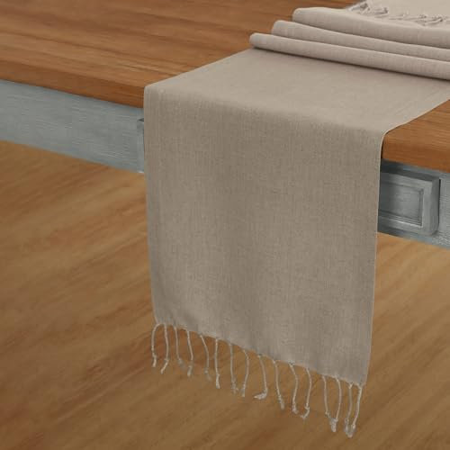 Solino Home Leinen Tischläufer Quaste 40,6 x 228,9 cm - 100% reines Leinen Natur Tischläufer für Frühling, Sommer, Esszimmer, Wohnen, Hochzeit - gedrehte Fransen, handgefertigt und maschinenwaschbar