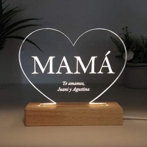 Transparent Gift Lámpara Personalizada Palabra Mamá Corazón con Frase. Regalos para el Día de la Madre. Regalo Cumpleaños Mujer. Ideas Regalos Originales para Mamá. Placa Metacrilato con Luz