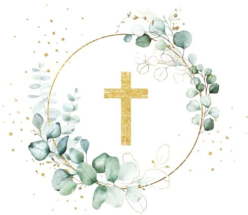 20 Servietten goldenes Kreuz um Eukalyptus weiß | Konfirmation | Kirche | Hochzeit | Heirat | Liebe | basteln | Decoupage | Serviettentechnik | Tischdeko 33x33cm