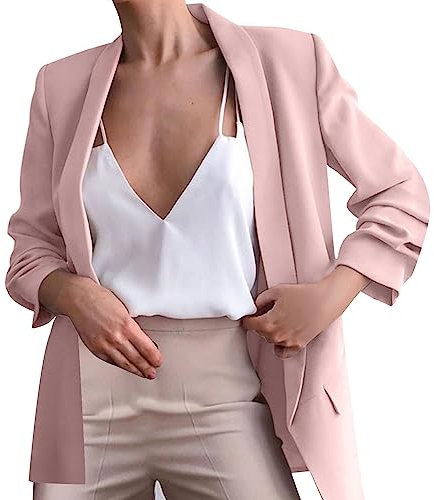 L9WEI Blazer élégant uni à manches longues pour femme - Veste de bureau ouverte, Rose, L