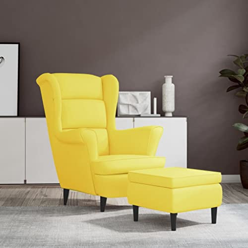 Hommdiy Ohrensessel mit Hocker Fernsehsessel Relaxsessel Polstersessel für Wohnzimmer Senfgelb Samt