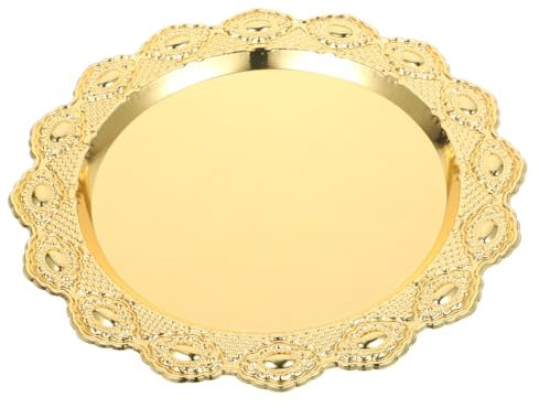 Abaodam Bread Tray Vintage Gold Round Plate Gold Turkish Serving Plate Gold Platter Cake Plate Food Serving Tray Cake Tray Tea Tray Dessert Serving Platter Breakfast Plate Iron Metal Snack