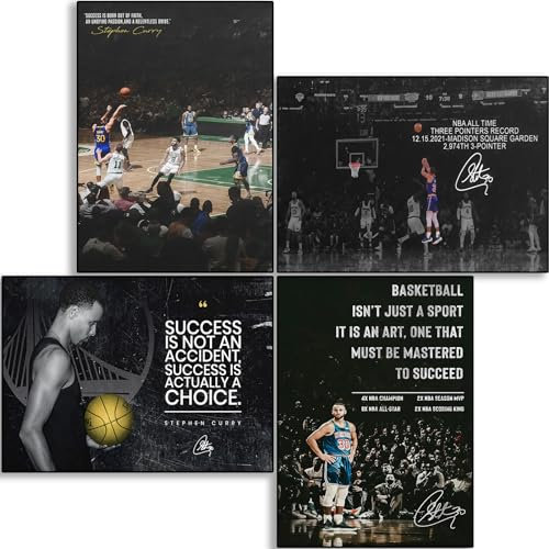 BAOGELI Stephen Curry Zitat Poster Basketball Leinwand Poster Wandkunst Druck Set von 4 Geschenken für Jungen Wohnzimmer Schlafzimmer Dekoration ungerahmt 20,3 x 30,5 cm