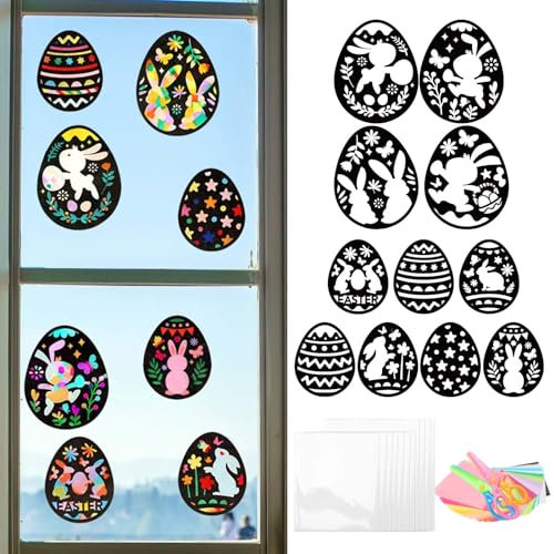TGFIX 12Pcs Ostereier Basteln Papier Kinder Oster Ei Fensterbilder Bastelset Ostern Papier Schneiden Handwerk Papierbasteleien Ostern Dekorationen Geschenk für Ostern Frühling Geburtstag