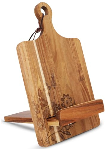 ULLAHOLM Wooden Cookbook Stand for Kitchen Counter - Reversible Recipe Book Holder with Cooking Measurement Conversion Card - Gift-Ready Adjustable Tablet Cookbook Holder Stand - 13.7x8.2