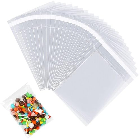 HXMJIED 50 Stück 12,7 x 17,8 cm selbstklebende Zellophantüten – transparent, selbstklebende Süßigkeiten/Geschenktüten für Süßigkeiten, Kekse, OPP-Leckereien