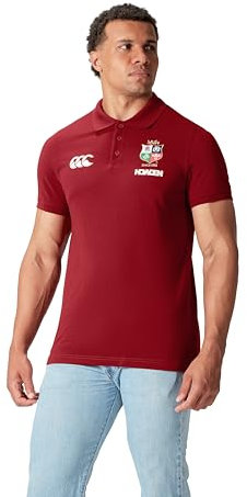 Canterbury Pique Polo Shirt | Cotton Blend | Official British & Irish Lions Licensed Product, Dalia Rossa, XS Uomo