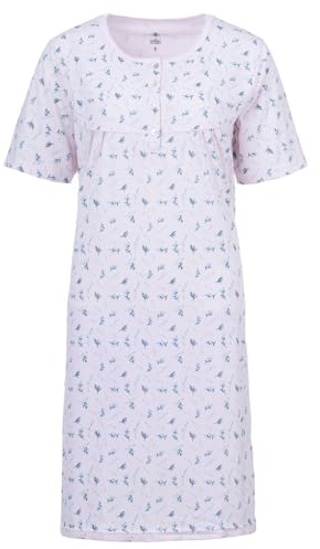 Zeitlos Nachthemd Damen Kurzarm Zweigen Knöpfe M-6XL Knopfleiste Schlafshirt