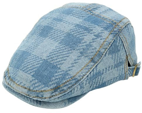 FORUHOO Kinder Schiebermütze für Jungen, Baby Baskenmütze Kapppe Hüte Cap (Kariert Blau, 54cm)