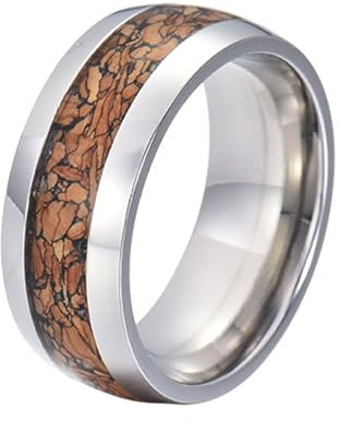 Beydodo Wolfram Ringe Männer, Ring Personalisiert 8MM mit Holz Bandring Partnerringe Herren Ring Silber Nickelfrei Größe 60 (19.1)