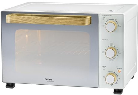 Cooks Professional Mini Portable Oven | Electric Multi Function Countertop Cooker | 28L Capacity | Adjustable Temperature Control & Timer | 1500W | Includes Roasting Dish & Wire Rack | Nordic White