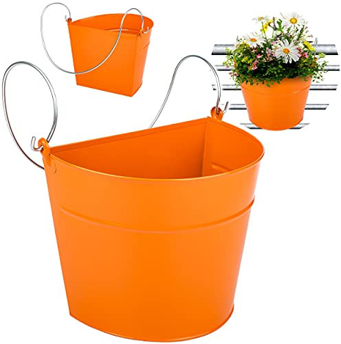 alles-meine.de GmbH Hänge - Topf/Blumentopf/Hängetopf Farbwahl Ø 22 cm - Metall - orange - HALB RUND - Hängend/mit Haken & Halterung - Aufhängen - groß - mit Henkel - E..