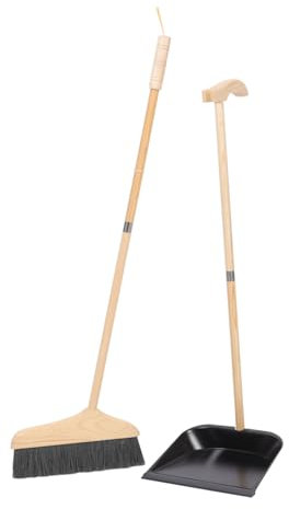 Ciieeo Ensemble Pelle Et Balayette à Poussière avec Manche en Poils Noirs Et Balai en Bois Appareil de Nettoyage Domestique Outil de Sol