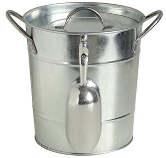Metal Round Champagnes Bucket Double Handle Ice Bucket with Shovel and Lid Beverage Tub Drink Coolers Wine Supplies Beverage Tub with Shovel and Lid