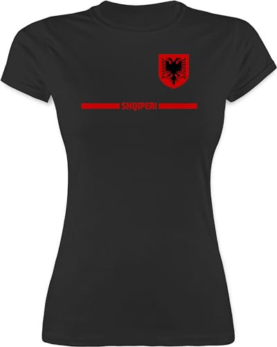 Shirt Damen - Fußball EM WM - Albanien Trikot Wappen | Shqipëri mit Stolz | Albanisches Fan-Motiv - L - Schwarz - Fan Tshirt Frauen fußballtrikot Europameisterschaft Albania t-Shirt wm-Shirts