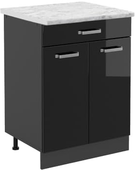 Vicco Meuble Cuisine R-Line, Noir Haute Brillance, 60cm PT Marbre, pour Une Combinaison Libre au Sein de systèmes de Cuisine modulaires