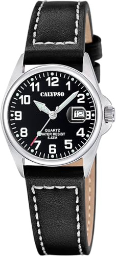 Calypso Damen Analog Uhr Leder - Quarzwerk - Mineralglas Hochfest - Wasserdicht 5 ATM - Elegant Klassisch Vintage - Kalender K5871 - Basic