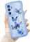UEEBAI Hülle für Samsung Galaxy S21 5G, Durchscheinend Liquid Silikon Handyhülle mit Schmetterlingsmuster, Wellen Rahmenform Dünne Stoßfeste Schutzhülle Slim Fit Weiche Bumper Cover Case, Blau