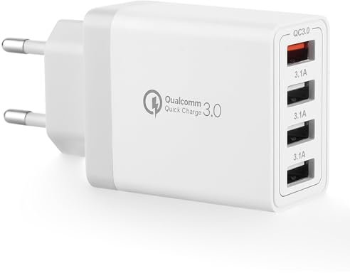 USB Ladegerät Stecker, 4-Ports USB Ladeadapter Netzteil mit 33W Intelligent QC 3.0 Schnellladegerät Mehrfach Netzstecker für iPhone 16 15 14 13 12 11 Pro X 8 7,Samsung S20 S10 S9 S8 A34 A16 Handy