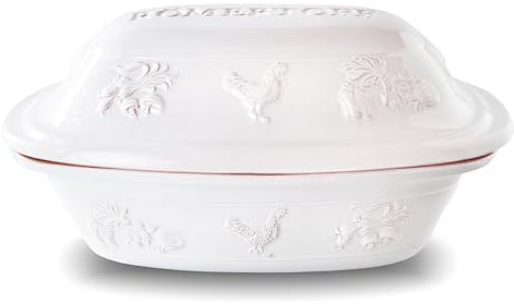 Romertopf Rustico Clay Roaster | Non-Stick Dutch Oven | Healthy Pot Cooking | Clay Baker | Versatile Cooking Vessel - 5.2 Quart (5 Liters) for up to 6 People - White