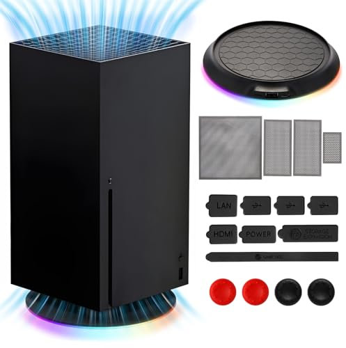 iulrtba Supporto verticale RGB per Xbox Series X con kit filtro antipolvere, supporto per luce LED con tappi filtro antipolvere in gomma, 4 tappi per controller Xbox, modalità luce RGB, porte USB