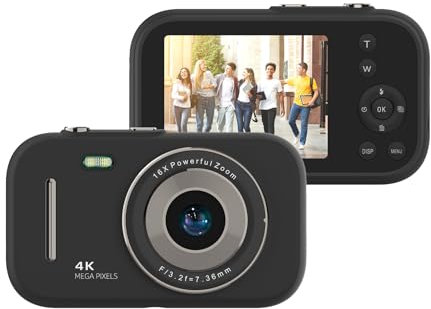 Andoer Fotocamera digitale 4K Videocamera digitale portatile Fotocamera digitale Fotocamera digitale compatta 48Mp Schermo Ips da 2,8 pollici Zoom 16X Batteria incorporata Compleanno Per Adolescenti