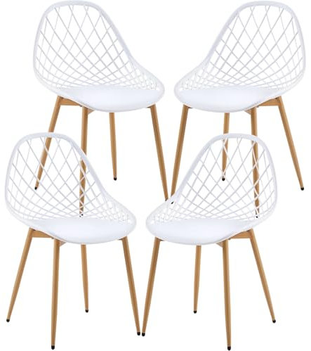 buybyroom Sillas Comedor Pack 4, Sillas de Cocina Blancas Silla Escandinava Blanca con Patas de Metal, Respaldo ergonómico para Comedor, Sala de Estar