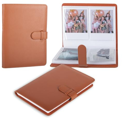 HIYQIN Fotoalbumbuch für Instax Wide Film 3,5 x 4,25, 80 Taschen Fotoalbum mit Fotofenster passend für Fujifilm Instax Wide 400/300/210/200/Wide EVO/Polaroid 600 i-Type - Braun