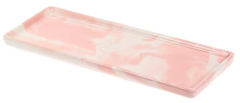 sourcing map Marble Tray for Bathroom 9 Small Rectangle Ceramic Vanity Tray for Countertop Shatterproof Bathtub Soap Tray Kitchen Sink Organizer Key Trinket Ring Tray, Pink