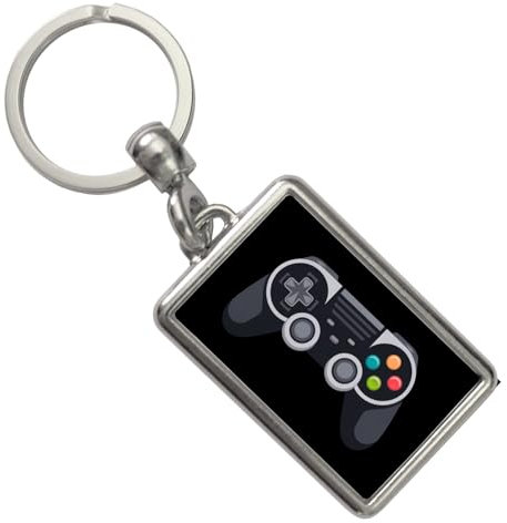 speecheese Videospiel-Controller Schlüsselanhänger - Gamer Accessoire mit schwarzem Hintergrund grauen Tasten und einem bunten kreuzförmigen Design für Gamer