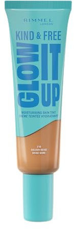 Rimmel London Kind & Free GLOW IT UP Feuchtigkeitsspendender Teint, 210 Golden Beige, Beruhigt empfindliche Haut, gutaussehende Wirkung, Feuchtigkeitsspendend, den ganzen Tag, 30 ml