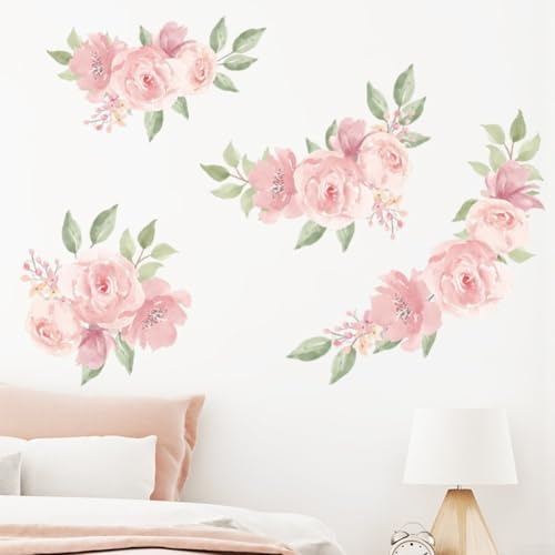 Dekorativer Blumen-Aufkleber für rosa Rosen, perfekt für Wände, Fliesen und Glasoberflächen
