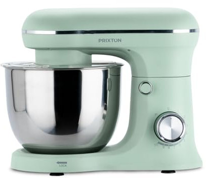 PRIXTON Batidora Amasadora KR250 para Repostería, Potencia 1500W, 10 Velocidades, Bol Acero Inoxidable de 5 litros, 3 accesorios, Tapa Transparente, Color Verde Mint Mate
