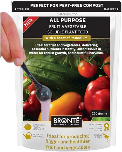 Bronte Heritage All Purpose Fruit & Vegetable Soluble Plant Food - Fast Acting & Nutrient Rich Fertiliser for Larger, Healthier Crops. Contains Potassium for Maximum Results. Resealable Pouch (250g)