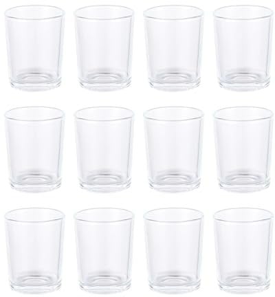 12 Glass Tea Light Holders (4.5cm diameter x 6cm high) Clear Glass Tea Light Holders for Weddings, Anniversaries, Holidays, Dining Tables, Home Décor