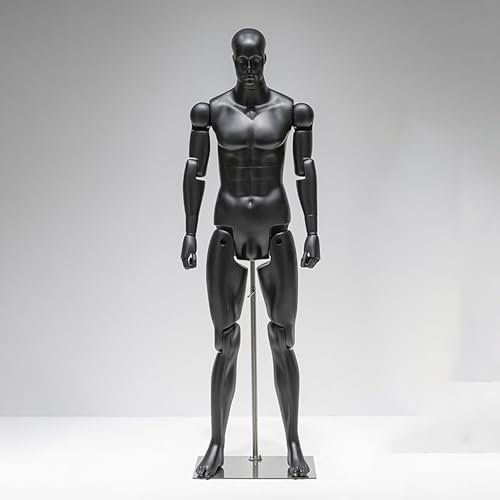 XDAWQP Posierbares sitzendes Schaufensterpuppen-Spielzeug, Ganzkörper, lebensgroß, Körper-Kleidungsschaufensterpuppe mit Metallsockel, realistischer Modell-Ausstellungsstän,Black Male