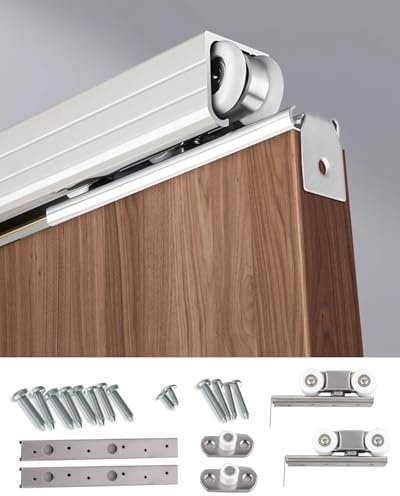 Sliding Door Kit Silver Bifold Barn Door Hardware Kit, 48 Inch / 84 Inch / 120 Inch Box Rail Track Set for Sliding Single Door, Outdoor Shed Garage Door Track Hanger(167.6cm/66inch)