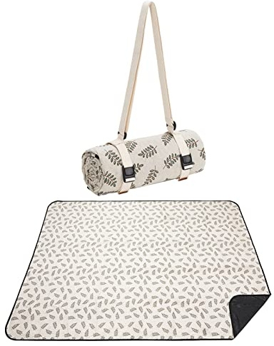 ZORMY Picnic Blanket Washable Outdoor Blankets Picnic Baskets Accessories with Waterproof Backing and Shoulder Strap - Leaf