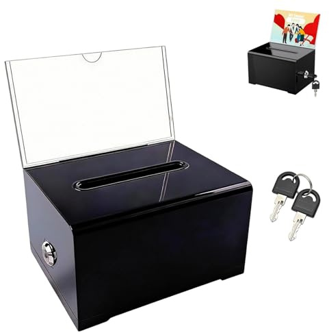 Empfohlene Box, Spendenbox Abschließbar, Acrylspendenbox, mit Schwarzem Schlüssel, Verdicktes Acryl, Spendenbox Abschließbar, für Kommentare, Stimmzettel und Papierspenden, Schwarz