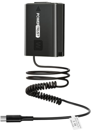 PowerTrust NP-FW50 Dummy Battery with USB Type-C Spring Power Adapter Cable Compatible with Sony Alpha A6500 A6400 A6300 A6100 A6000 A5100 A5000, A7II A7SII A7RII A7 A7S A7R Cameras