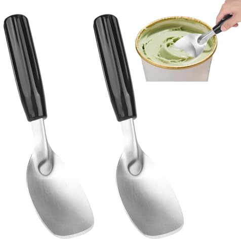 2uds Pala para Helado, Acero Inoxidable Cuchara Helado Resistente con Mango Antideslizante para Servir Postres Duros o Cremosos
