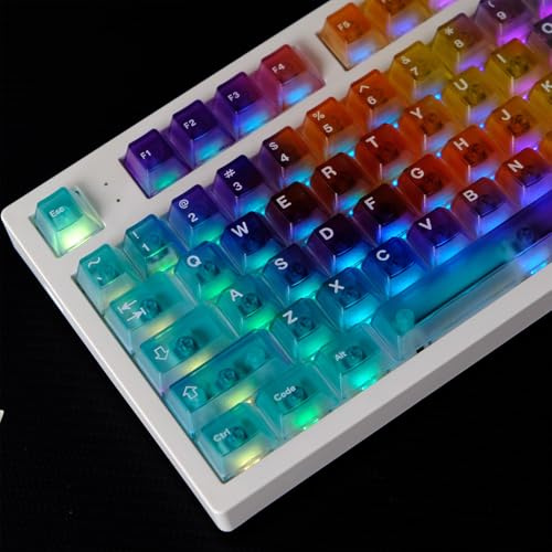 122 Keys Crystal Transparent Rainbow Keycaps Cherry Profile Rainbow Keycap Set Fir for 61/64/84/104/108 Cherry Mx Switches Mechanical Keyboard