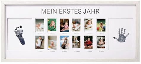 CJ&M 20 x 50 cm Baby Bilderrahmen Mein erstes Jahr,Baby Meilensteinfotorahmen Holz,Erinnerungsfotorahmen für das erste Jahr | Monatsfotos 1–12 | Geschenk zur Geburt & Taufe,Geburtstagsdeko.